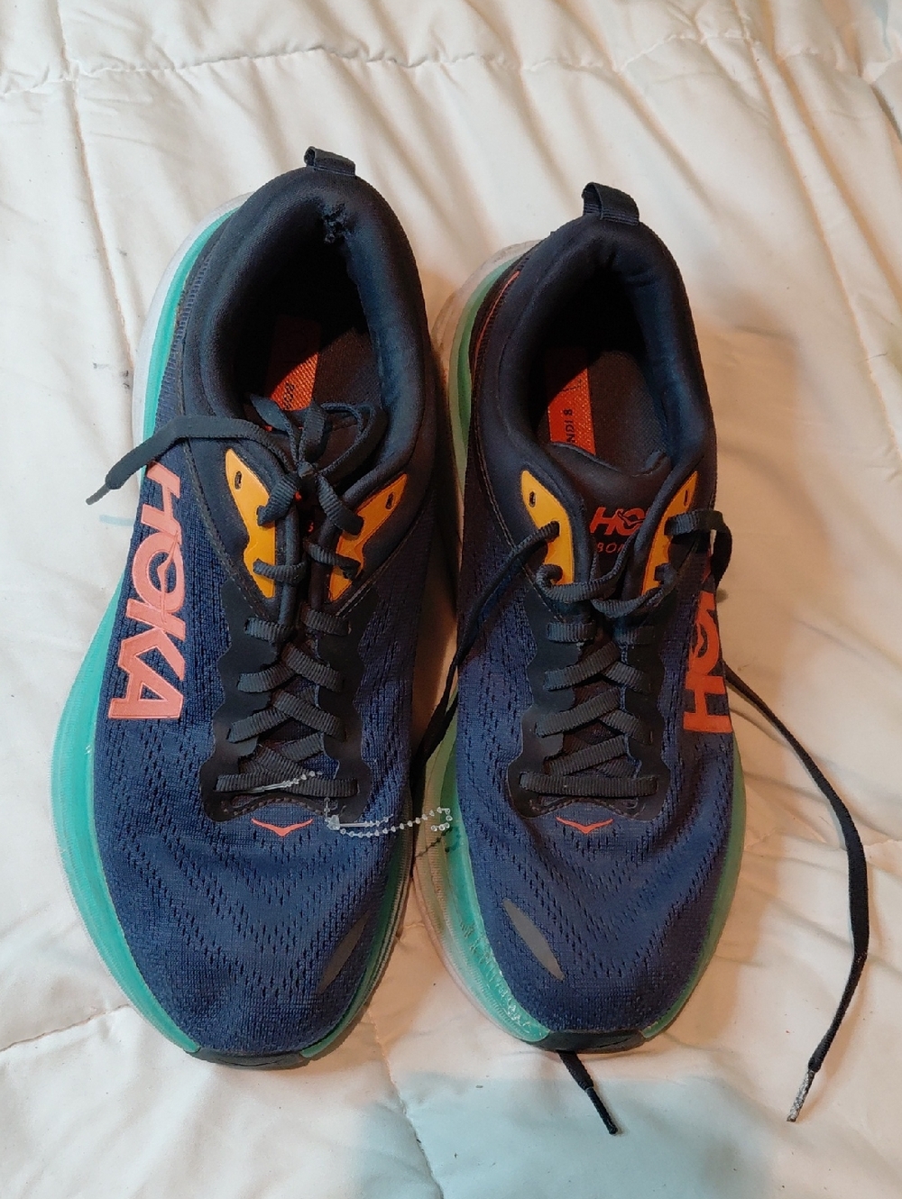 Hoka Men's Navy Running Shoes with Teal & Orange Accents
